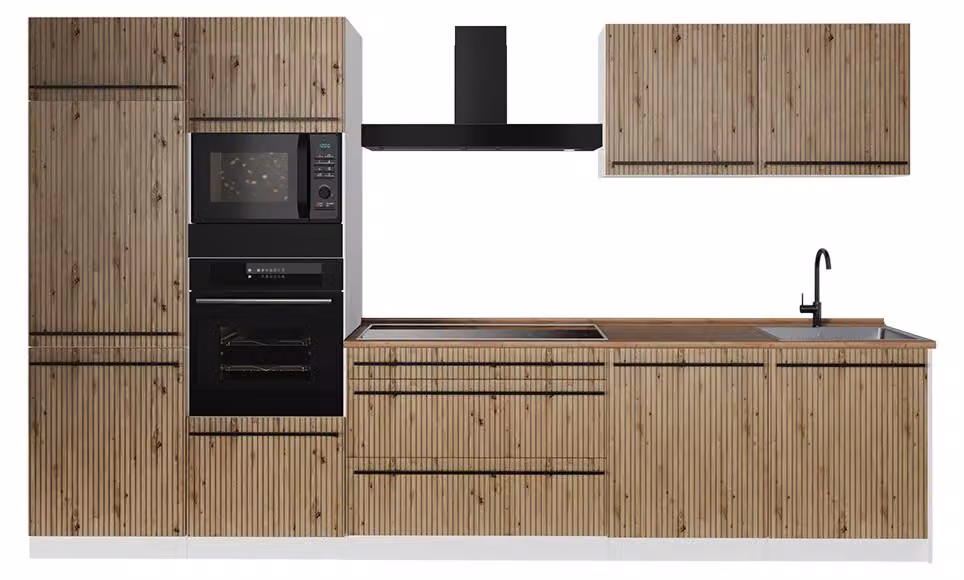 Cucina componibile Vicco R-Line Rovere artigianale/Bianco 340 cm senza piano di lavoro, Model 67356