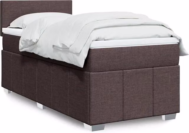 Letto Ibrido vidaXL con Giroletto a Molle e Materasso in Tessuto Marrone e Bianco L/P: 90 x 200 cm – 1