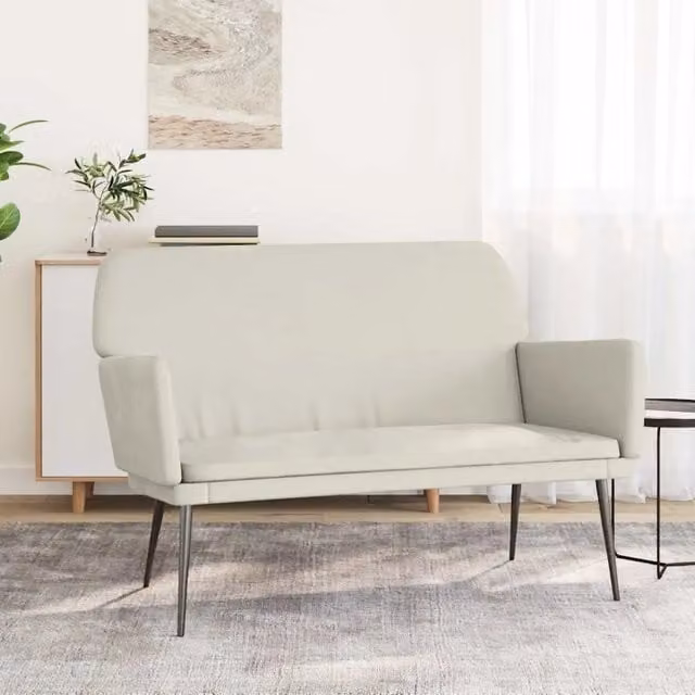 Panca-Sgabello-Poggiapiedi Crema 108x79x79 cm in Velluto 203658
