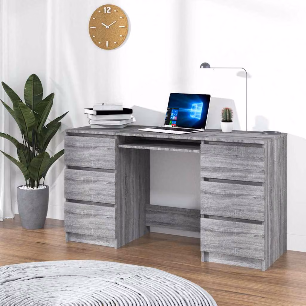 Scrivania da ufficio vidaXL Grigio in Legno MDF L: 140 cm, P: 50 cm, H: 77 cm – 1