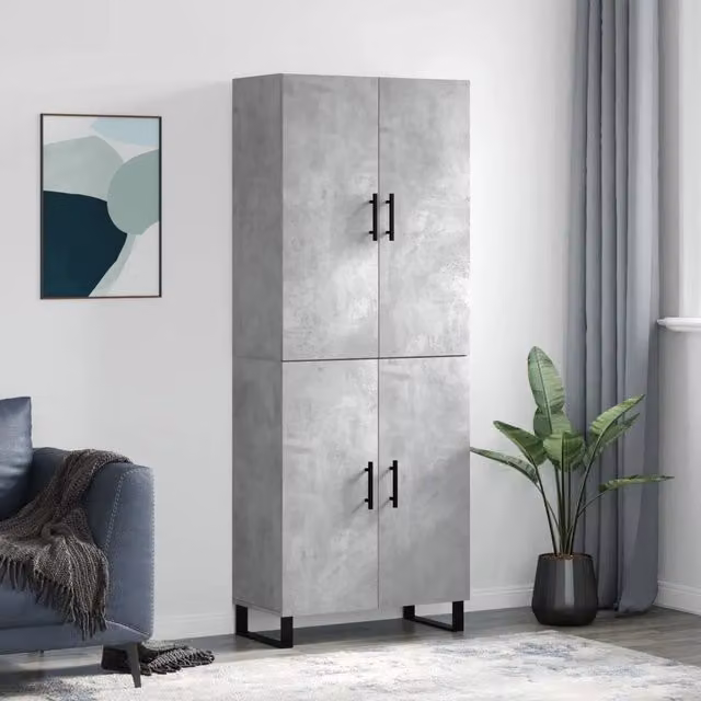 Credenza-Buffet-Armadio da cucina Grigio Cemento 69,5x34x180 cm in Legno Multistrato 907051