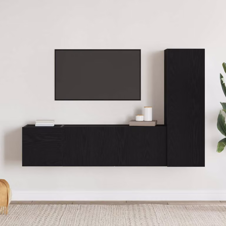 Set mobile TV moderno vidaXL in 3 pezzi, Rovere e Nero, in legno ingegnerizzato MDF