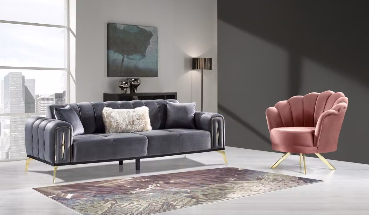 Wohnzimmer-Set 2tlg 3-Sitzer Sofa Sessel Textil 3+1 Sofagarnitur Modern