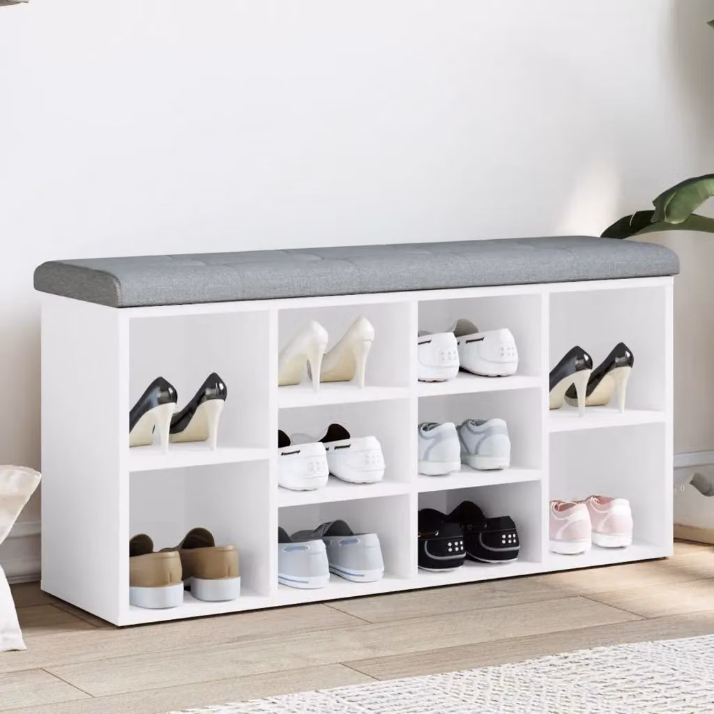 vidaXL Panca Scarpiera Moderna in Legno e MDF, Grigia e Bianca, L 102 x P 32 x H 50 cm