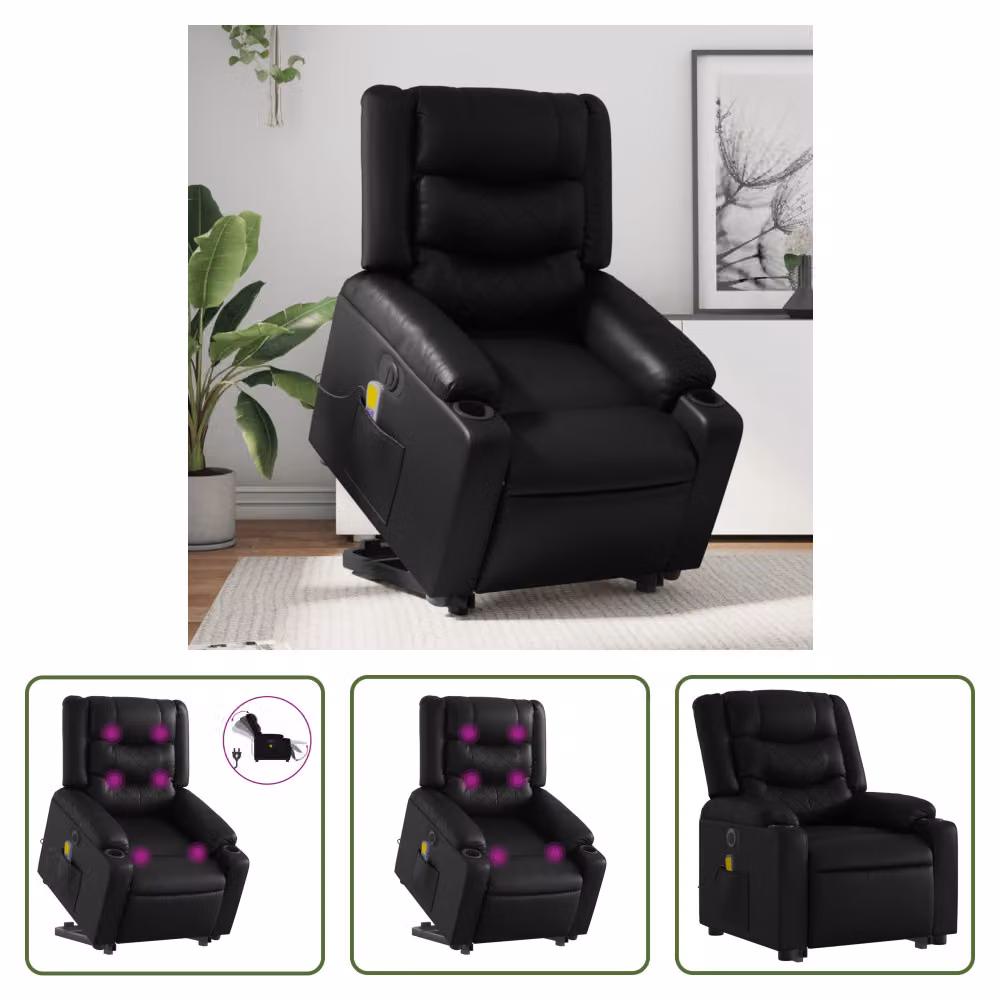 The Living Store Sedia massaggiante con supporto in piedi elettrica in ecopelle nera