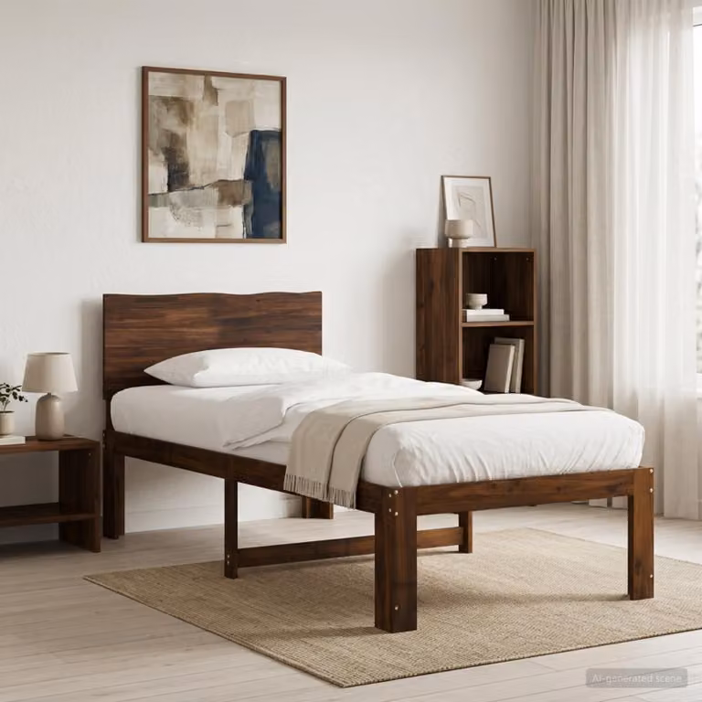Letto Singolo con Testiera vidaXL ROSTOCK in Legno di Acacia Marrone Scuro L/P/H: 195.5 x 79 x 140 cm