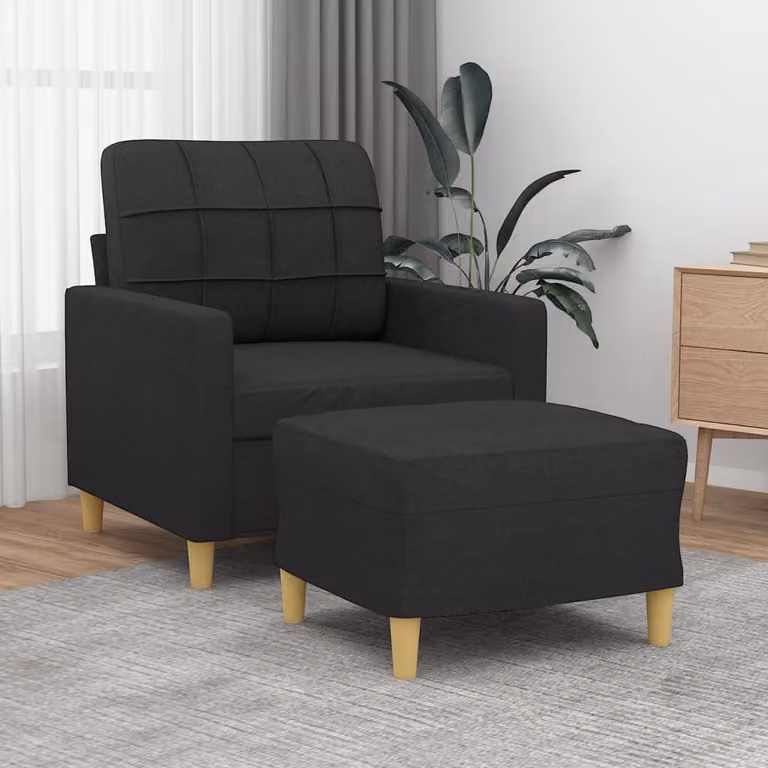 vidaXL Poltrona Relax con Poggiapiedi Nero in Tessuto e Struttura in Metallo e MDF