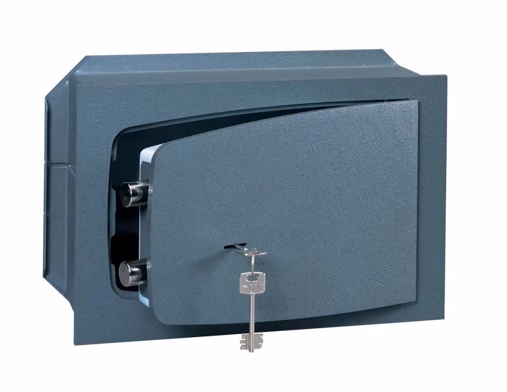 Cassaforte meccanica a muro Cisa Serie 8A in acciaio grigio con serratura a doppia mappa L: 31 cm, P: 19 cm, H: 19,5 cm – 2