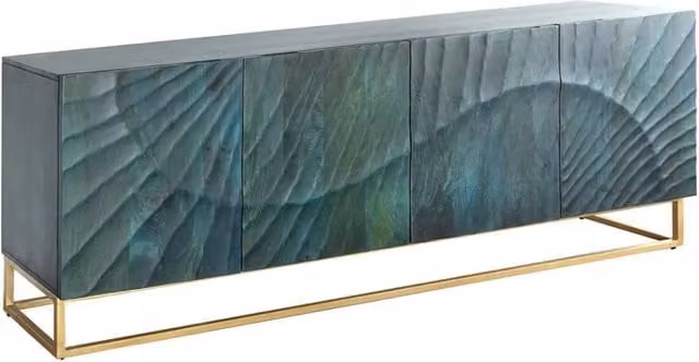 Buffet LUMBER Meublorama in legno di mango con dettagli in metallo, design contemporaneo astratto, colore turchese e oro