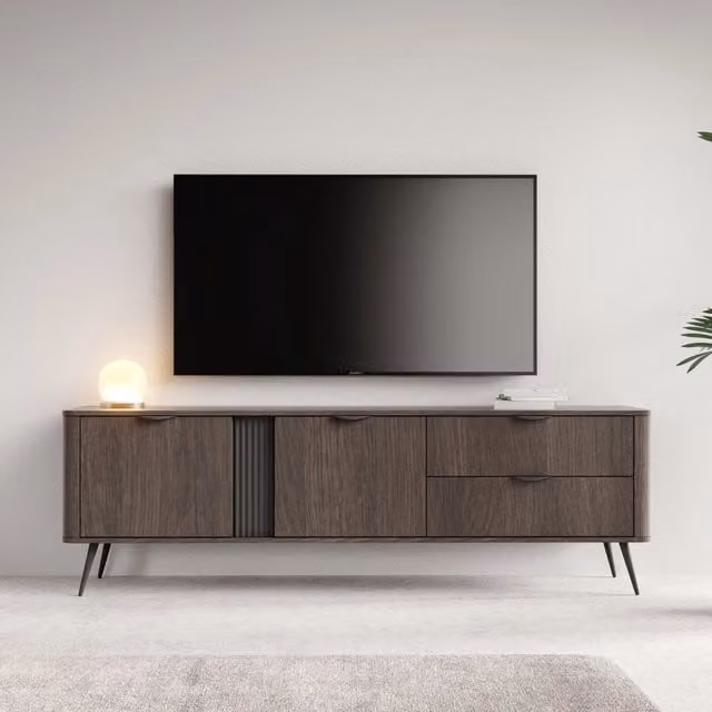 Kamirili, Mobile Porta tv 2 Cassetti, 195x38x61h cm Marrone Noce