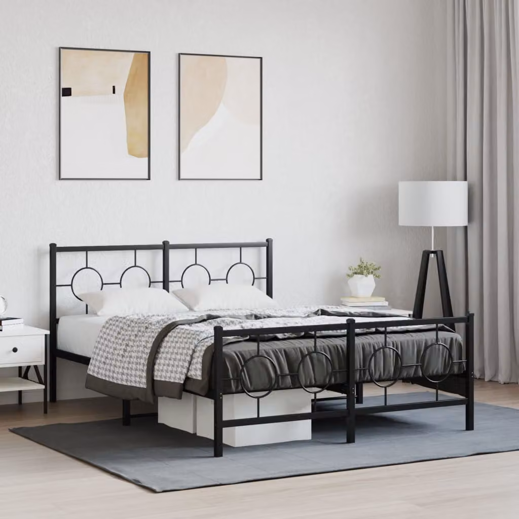 vidaXL Giroletto in metallo nero con testiera e pediera L/P/H: 200 x 140 x 91 cm