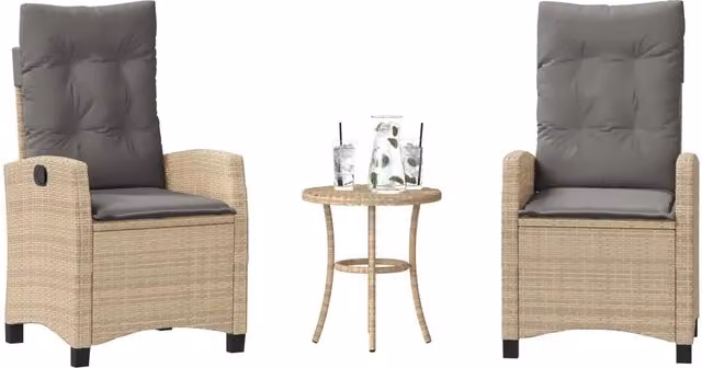 Set da Bistrò 3 pz con Cuscini Beige Misto in Polyrattan 365229
