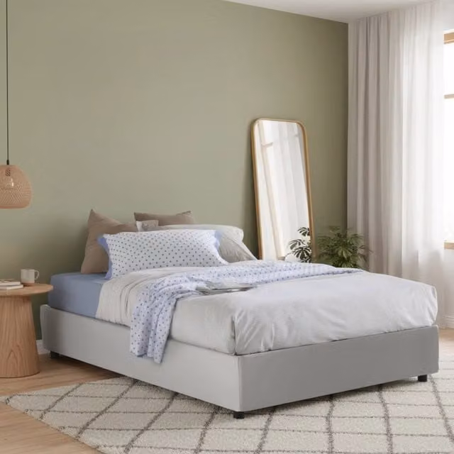 Letto matrimoniale contenitore Osanna di Talamo Italia con rivestimento in ecopelle bianco, adatto per materasso 140x200 cm – 1