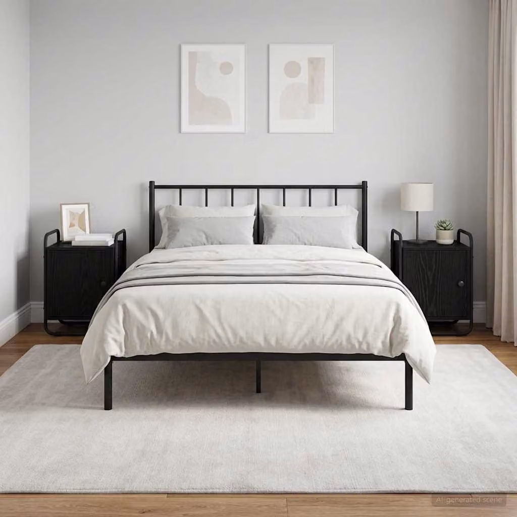 Set di 2 comodini vidaXL moderni in legno ingegnerizzato e metallo, colore nero e marrone opaco