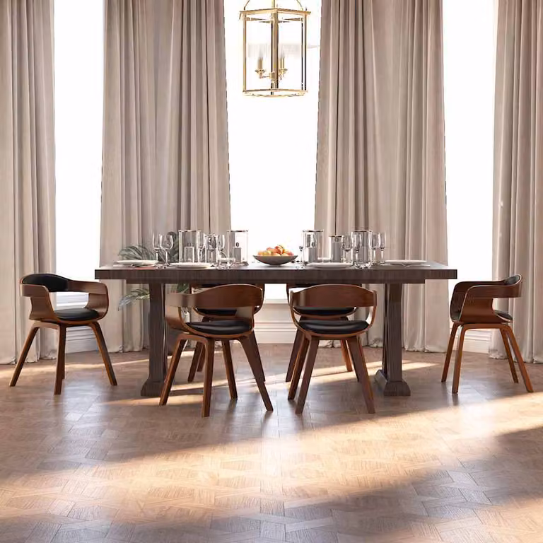 Set di 6 sedie da pranzo vidaXL in legno curvato e similpelle nere per cucina e sala da pranzo