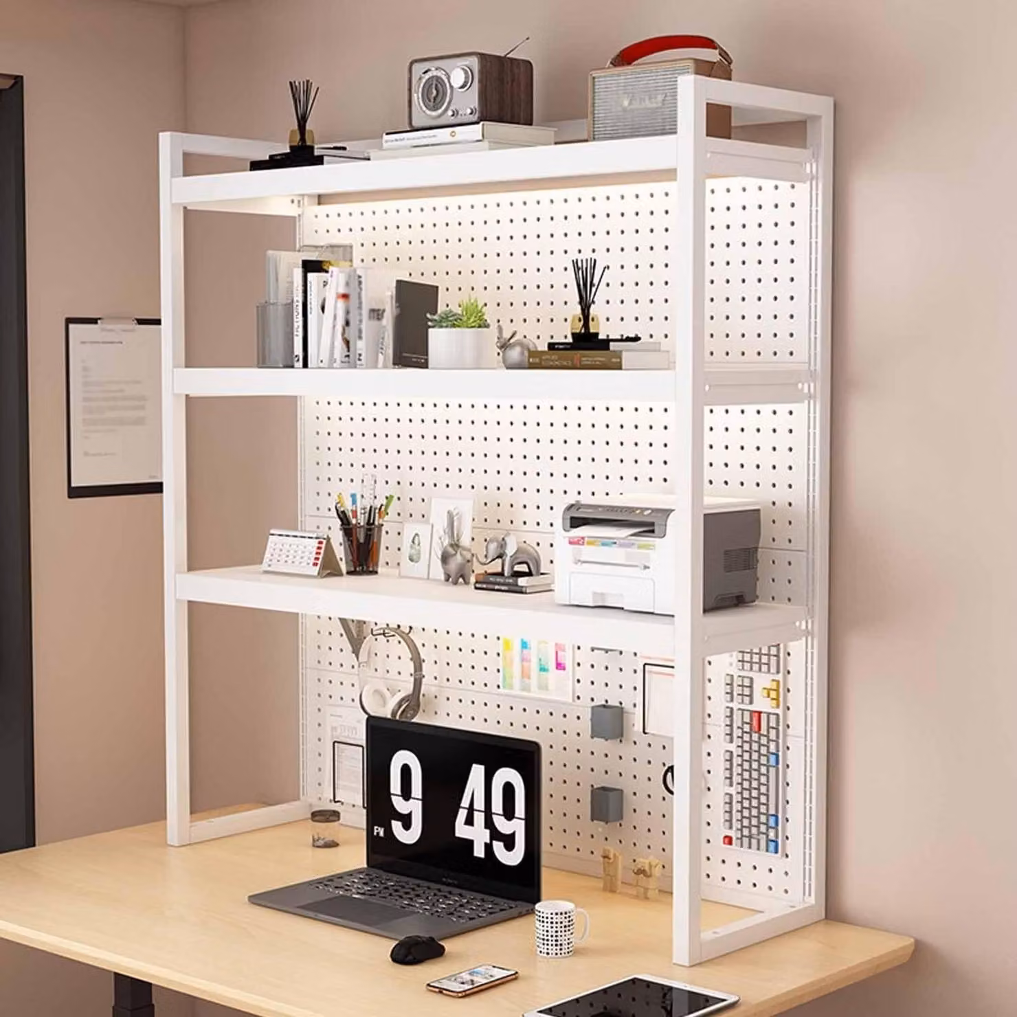 Scaffale da scrivania bianco, 3 ripiani, 100 cm, ideale per studenti, uffici, studi