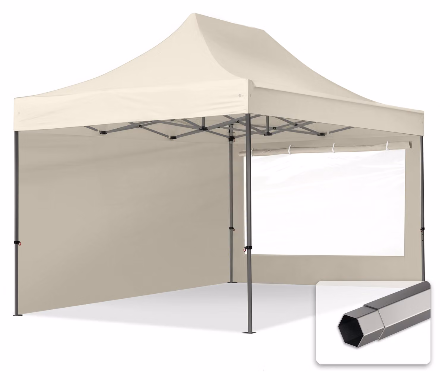TOOLPORT 3x4,5m gazebo pieghevole con laterali (finestre panoramiche), PREMIUM acciaio, crema