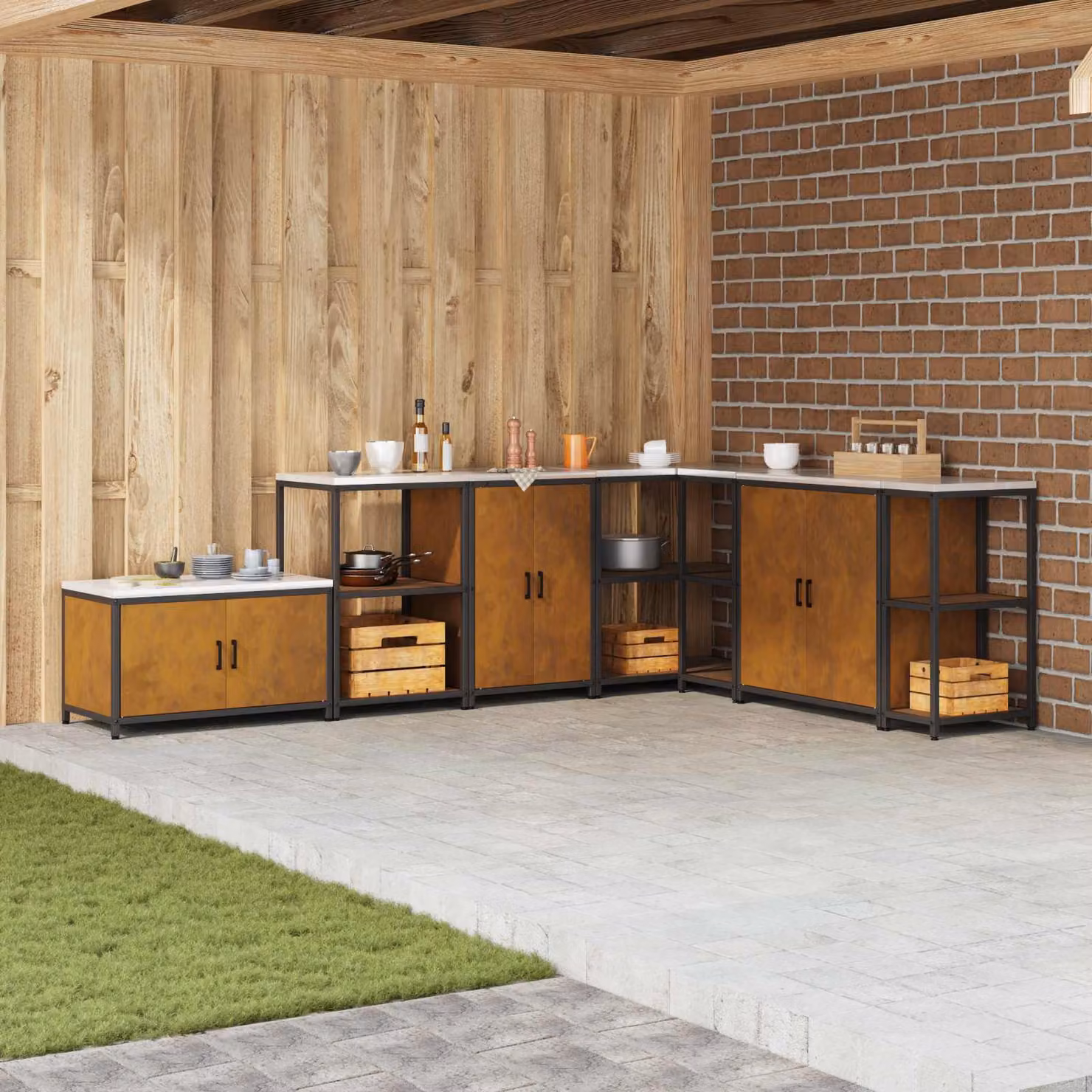 Armadietto da cucina e giardino vidaXL HATTEM marrone in metallo e MDF con ante a battente L/P/H: 60 x 50 x 92 cm