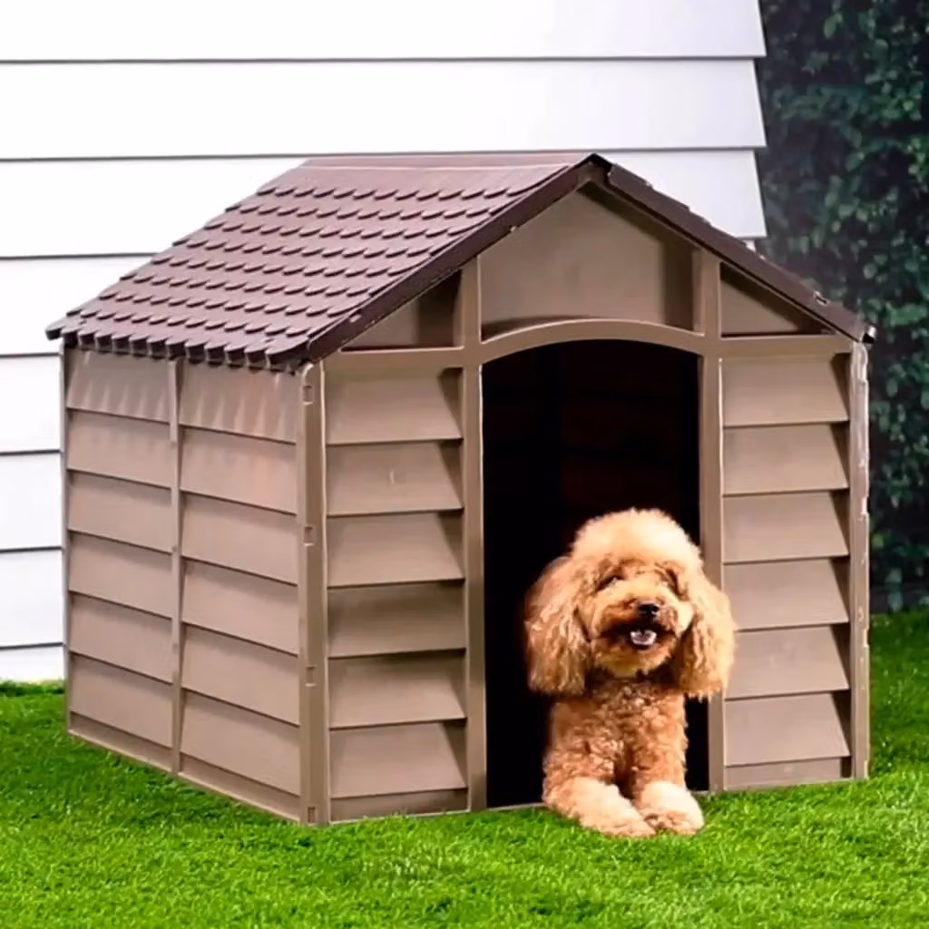 Casetta per cani DESIGN IN marrone in plastica resistente alle intemperie L: 86 cm, P: 84 cm, H: 82 cm – 2