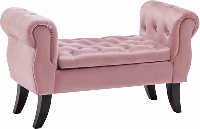 Panca Contenitore in Velluto e Legno Massello Il Gruppone Passione Casa, Colore Rosa Antico, L: 100 cm, P: 40 cm, H: 60 cm