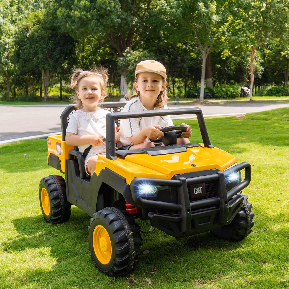 Costway Giocattolo da guidare bambini camion ribaltabile elettrico caterpillar, Giocattolo da guidare 24V 2 posti bambini Giallo