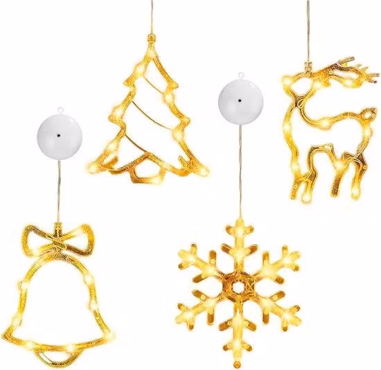 Luci LED natalizie con ventosa - Luce bianca calda - Decorazioni per interni ed esterni (balconi) - Confezione da 4 pezzi