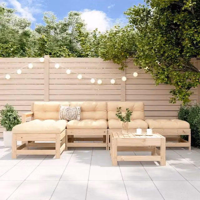 Set Salotto da Giardino vidaXL in Legno di Pino con Cuscini Beige, 6 Pezzi, Design a L con Divani e Ottoman