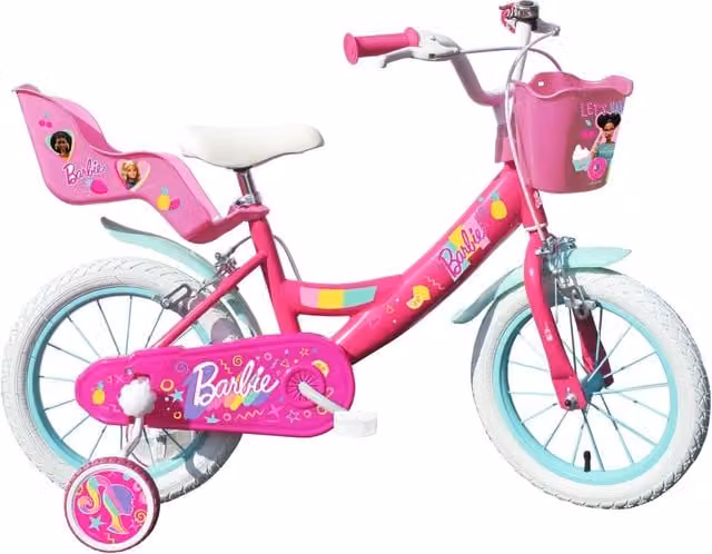 BARBIE 14, adatta ad età tra i 4 e i 6 anni, per altezza tra 100 e 120 cm, con cestino e portabambola