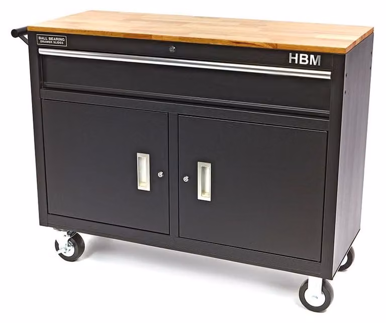 Carrello portautensili con piano in legno 117cm Carrello per officina 46x125x94cm Trolley
