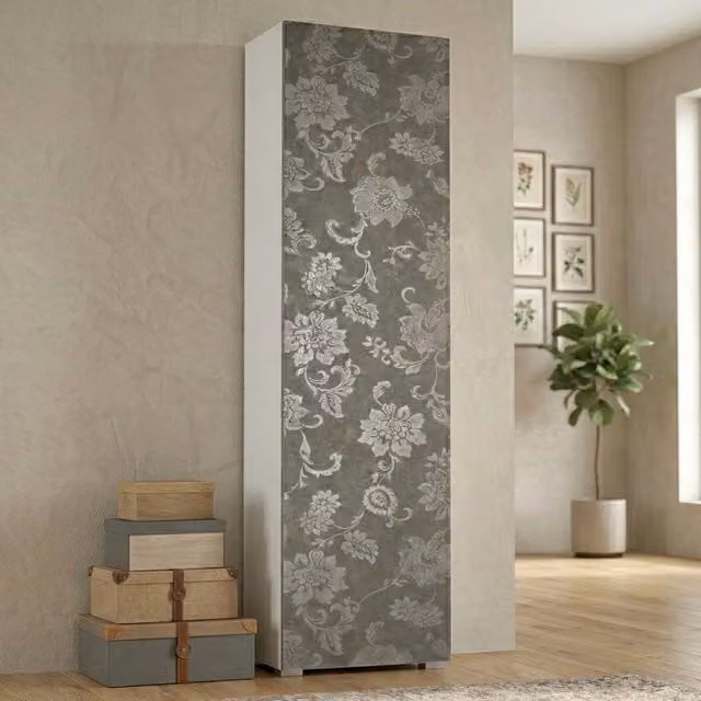 Armadio Multiuso Abuela DMORA con 1 Anta e 7 Ripiani, Marrone e Grigio, L: 50 cm, P: 30 cm, H: 182 cm