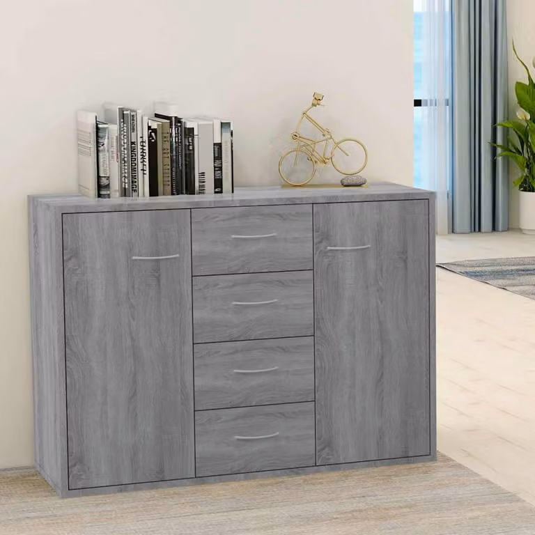 Credenza vidaXL in legno multistrato e MDF, colore Grigio, L 88 cm x P 30 cm x H 65 cm
