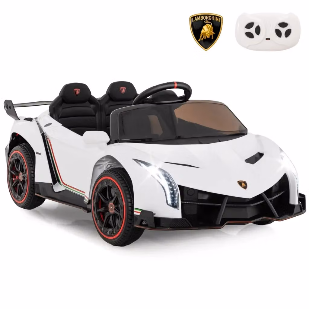 Macchina elettrica Lamborghini 12V bianca per bambini con telecomando 2.4G, fari LED, clacson e musica – 2