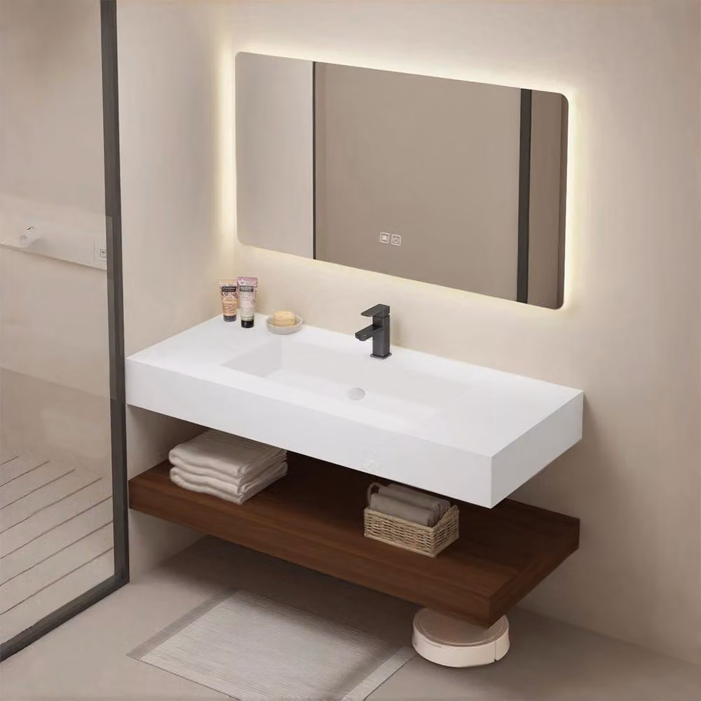 Lavabo in pietra sinterizzata Lavabo moderno da bagno Lavabo sospeso con specchio LED, ripiano 120*55 cm 【C025】