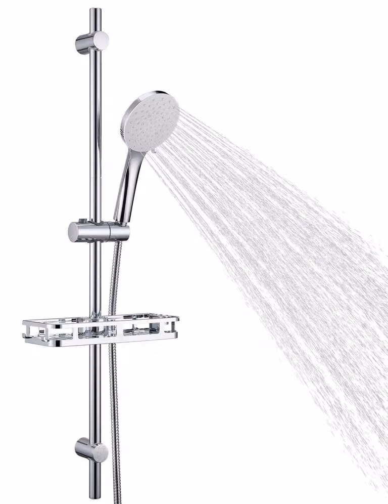 Set doccia da 90 cm in acciaio inossidabile, ripiano per doccia, soffione manuale a 6 funzioni, cromato