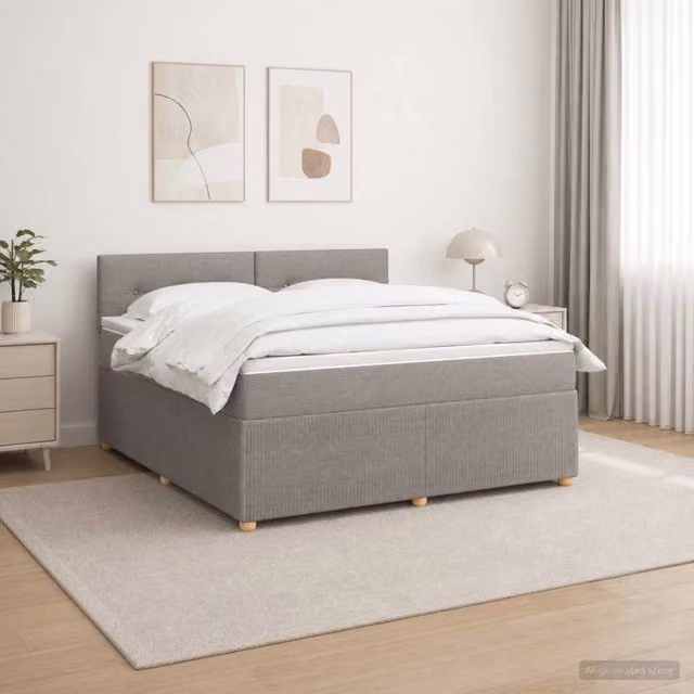 Letto box spring con materasso ibrido vidaXL in tessuto Tortora L 140 x P 190 cm – 1