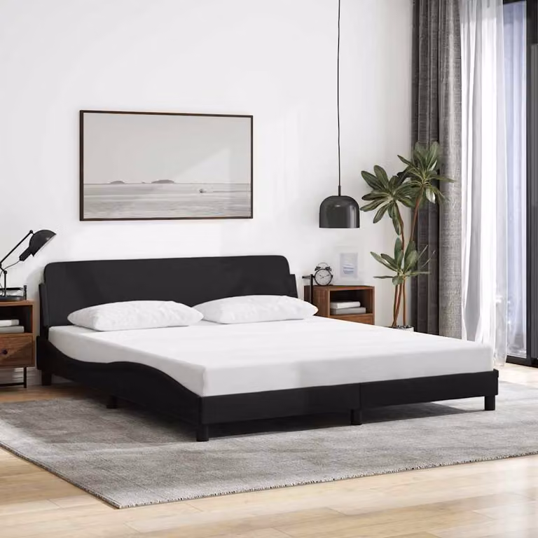 Giroletto vidaXL Dover Nero in Tessuto con Struttura in Legno e Metallo L/P: 160 x 200 cm