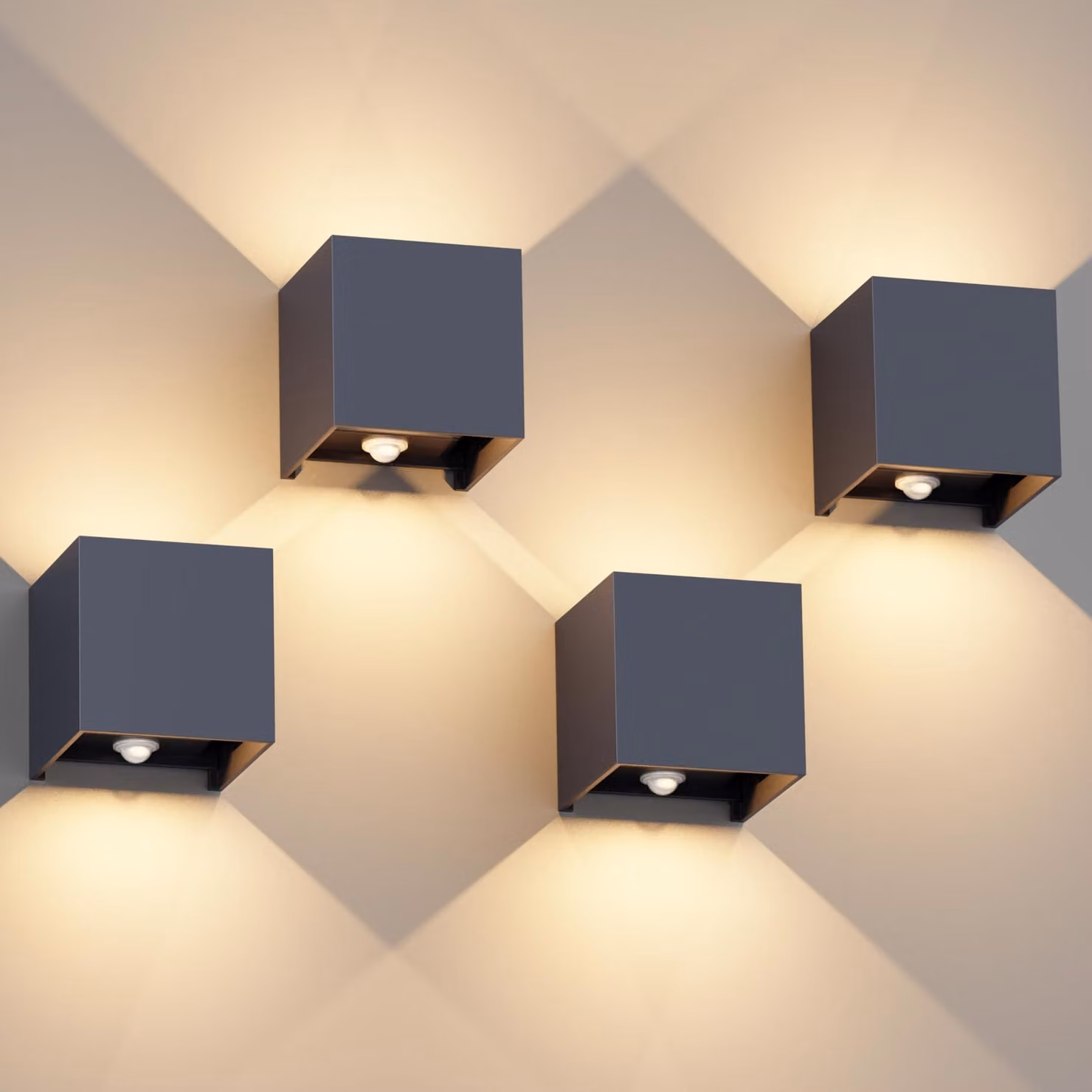 Lampada da parete esterna, set da 4, 12 W, grado di protezione IP65, sensore di movimento, 3000 K, colore antracite