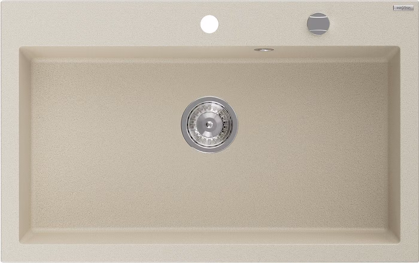 Mexen Elix lavello in granito 1-vasca 800 x 500 mm, beige, sifone cromato - 6527801005-69
