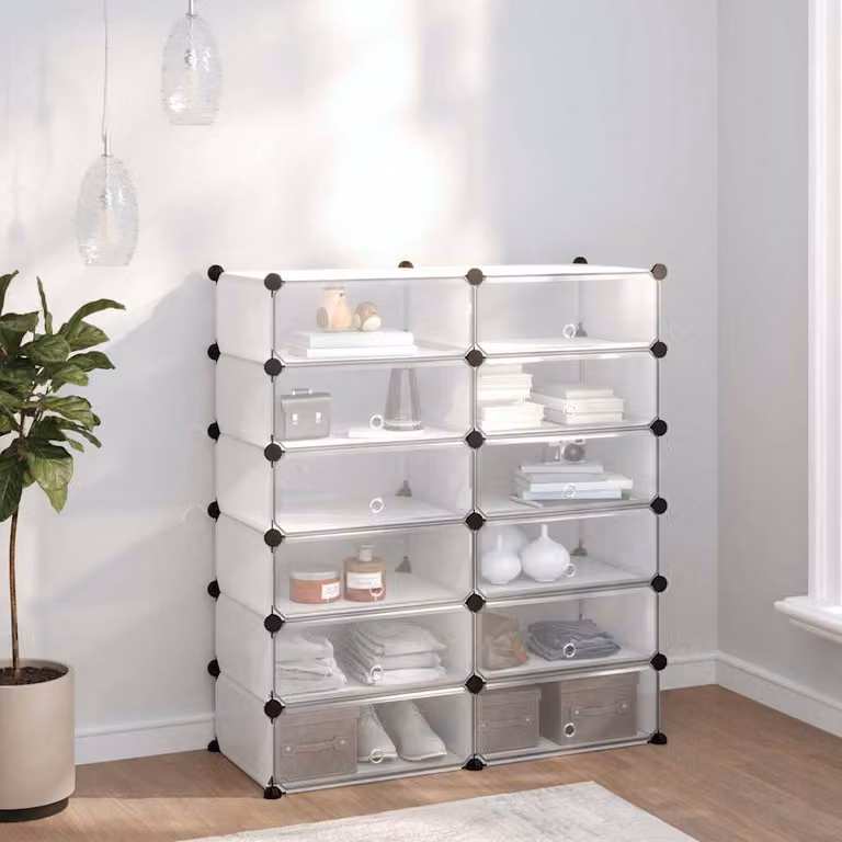 Scarpiera trasparente moderna vidaXL con ante a battente e ripiani interni, L/P/H: 94,5 x 36,5 x 106 cm