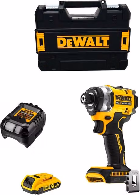 Avvitatore ad impulsi DeWalt DCF860D1T giallo con batteria ricaricabile da 2,0 Ah e caricabatterie DCB1102 e sistema TSTAK II – 1