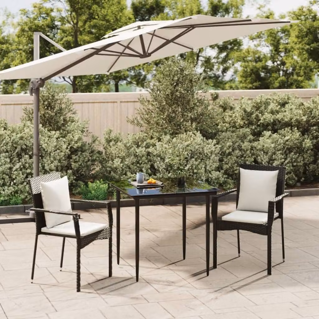 Maison Exclusive - Set da pranzo da giardino 3 pezzi con cuscini in polyrattan nero