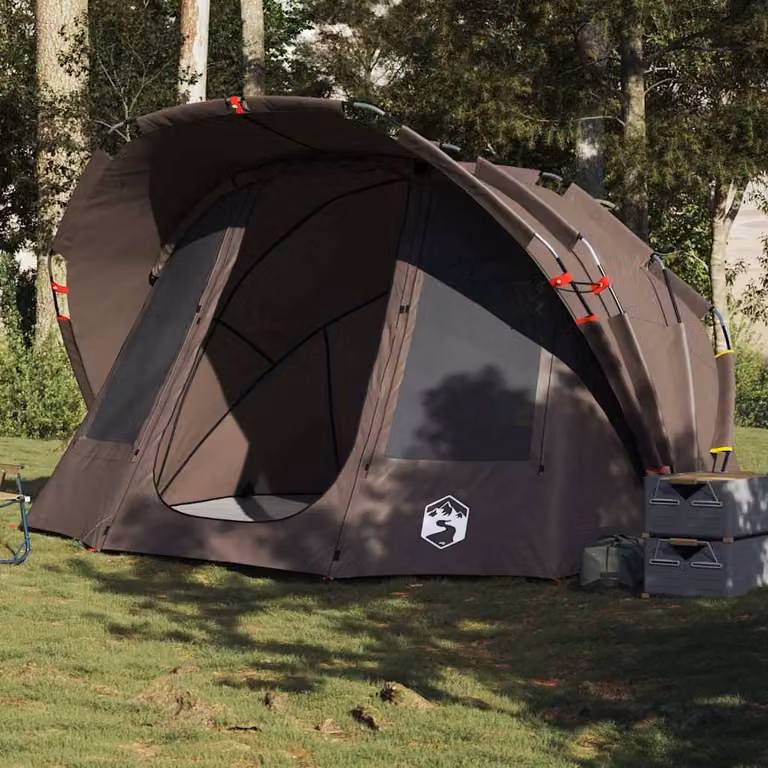 Tenda da pesca vidaXL per 5 persone, impermeabile, marrone, in poliestere e fibra di vetro, L: 320 cm, P: 178 cm, H: 200 cm