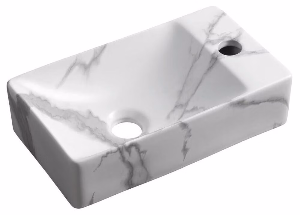Lavabo MARGITHA in Vetroceramica 38x22 cm, foro per rubinetto a destra, bianco/marmo