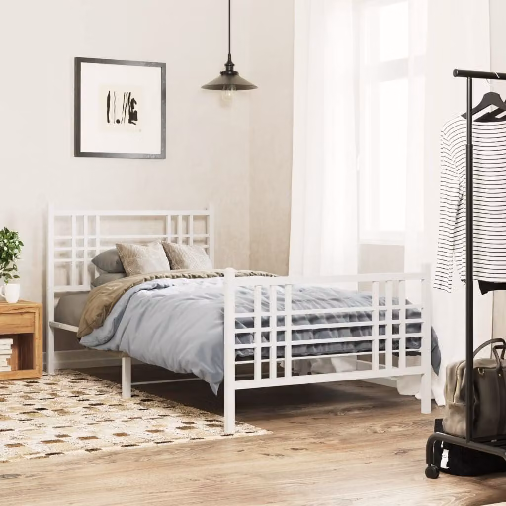 vidaXL Giroletto in metallo con testiera e pediera, Bianco, 90 x 200 cm