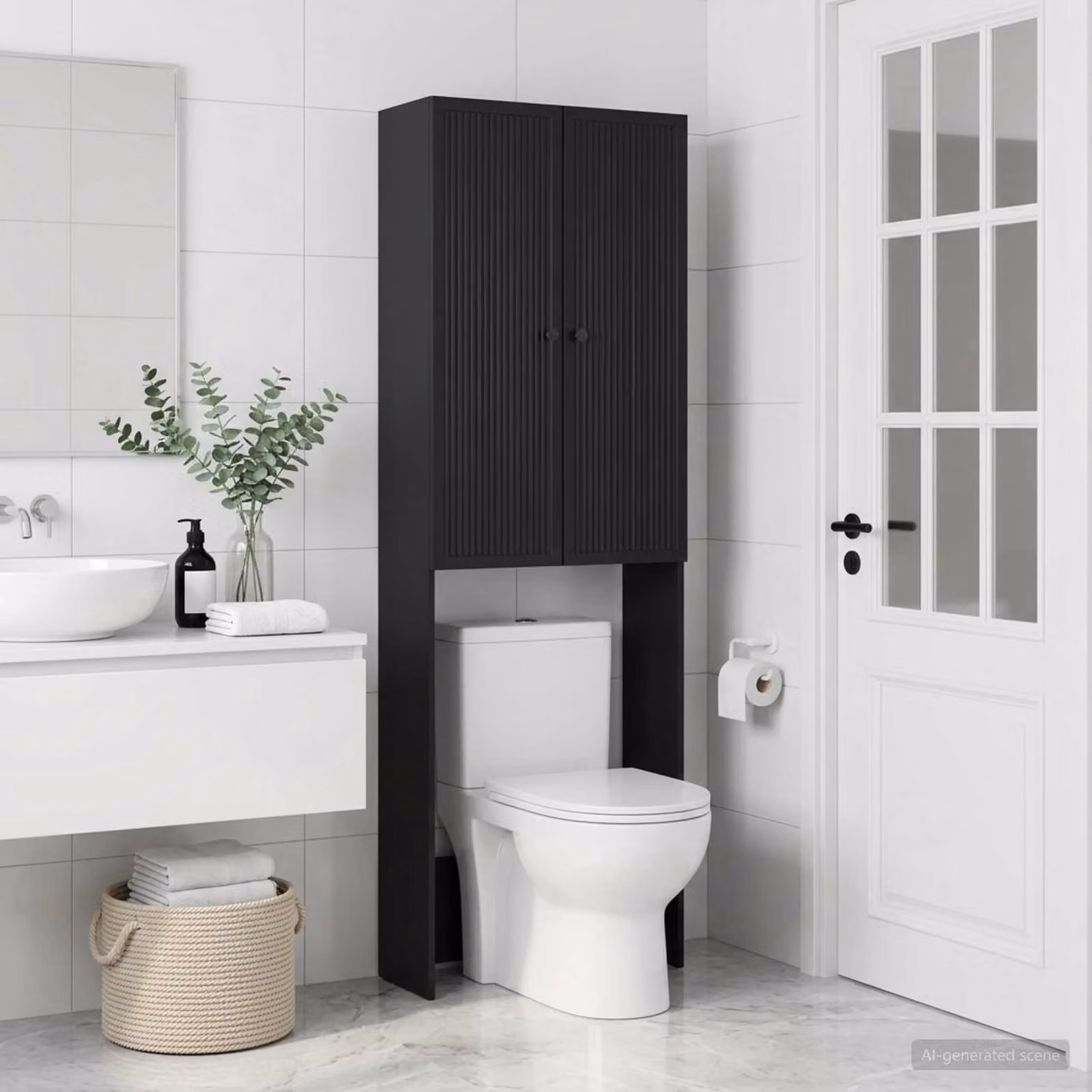 Mobile bagno moderno vidaXL EDE nero in legno ingegnerizzato, L: 66 cm, P: 25,5 cm, H: 190 cm