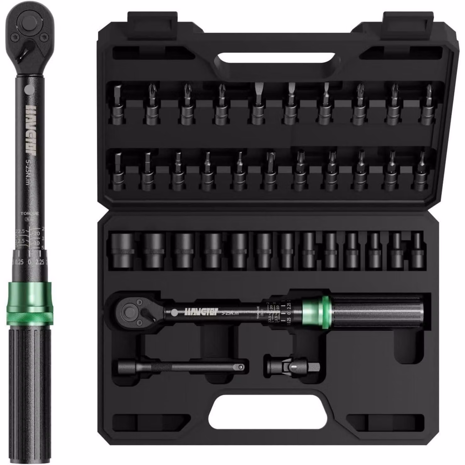 Chiave dinamometrica per bicicletta, set da 1/4 di pollice, 5-25 Nm, precisione ±3%, 37 pezzi con accessori