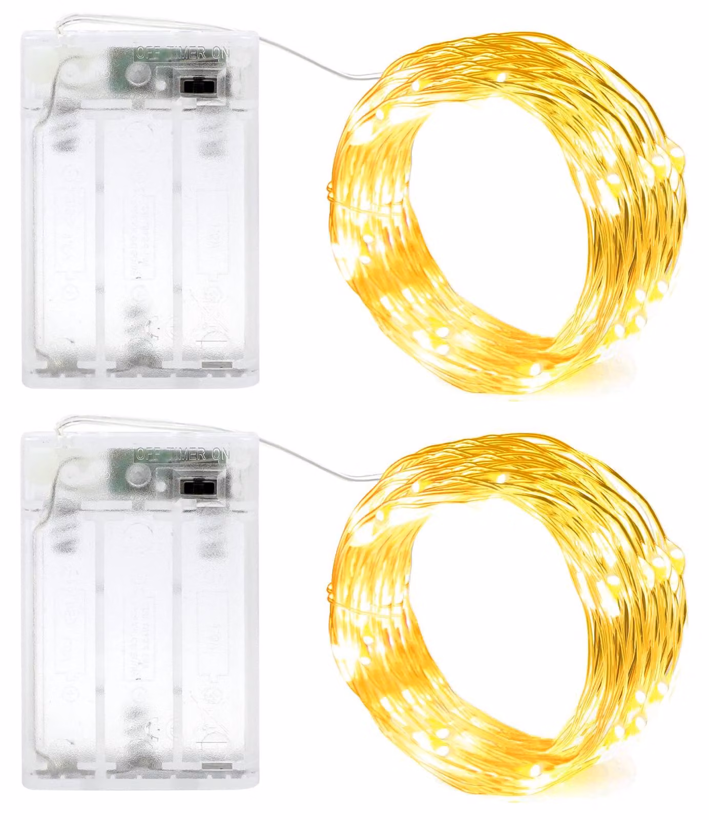Catena luminosa con timer, 20 LED, confezione da 2, luce bianco caldo, alimentazione a batteria