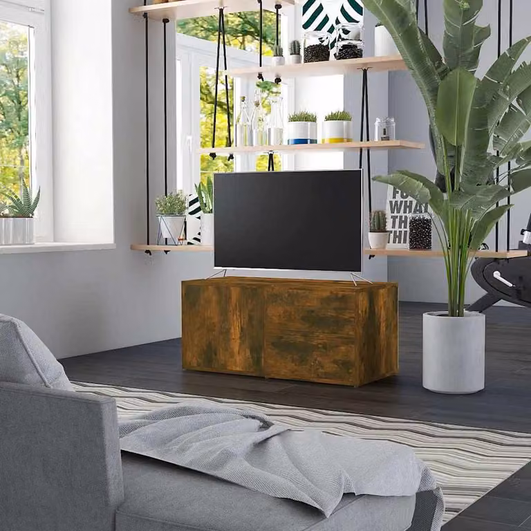vidaXL Mobile Porta TV Moderno in Legno Rovere Fumo con Ruote L: 80 cm, P: 34 cm, H: 36 cm