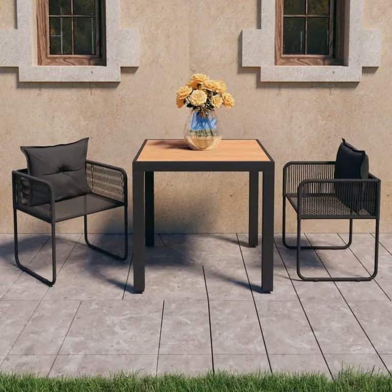 The Living Store Set da pranzo da giardino 3 pezzi in rattan PVC nero e marrone