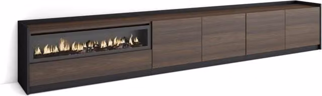 Mobile TV Soggiorno, 310x50x37 cm, Per TV fino a 80", Camino elettrico, Rovere scuro e Nero